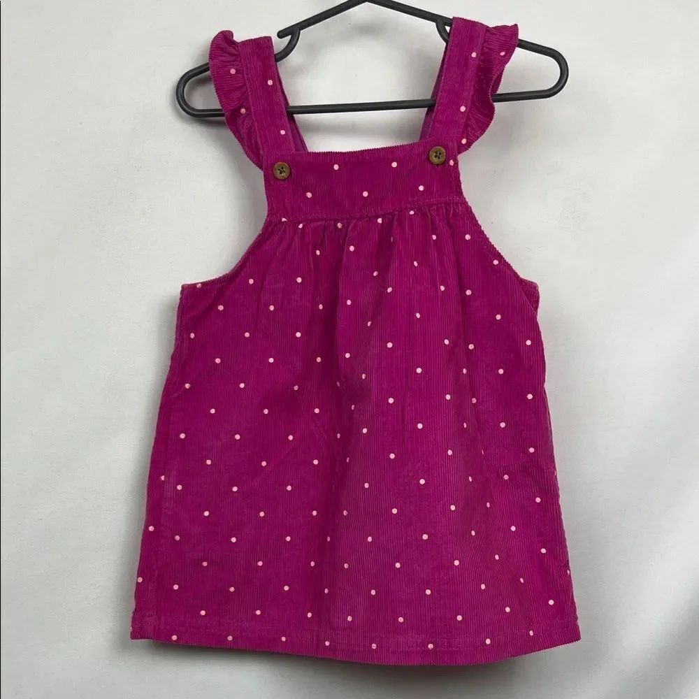 Carter’s Fuchsia Pink polka dot cotton corduroy jumper dress size 24 months Pit